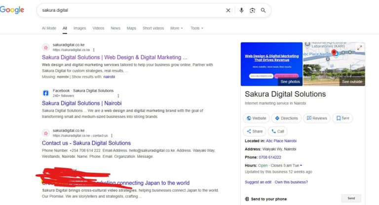 Web design in Nairobi. Sakura Digital Google Business Profile